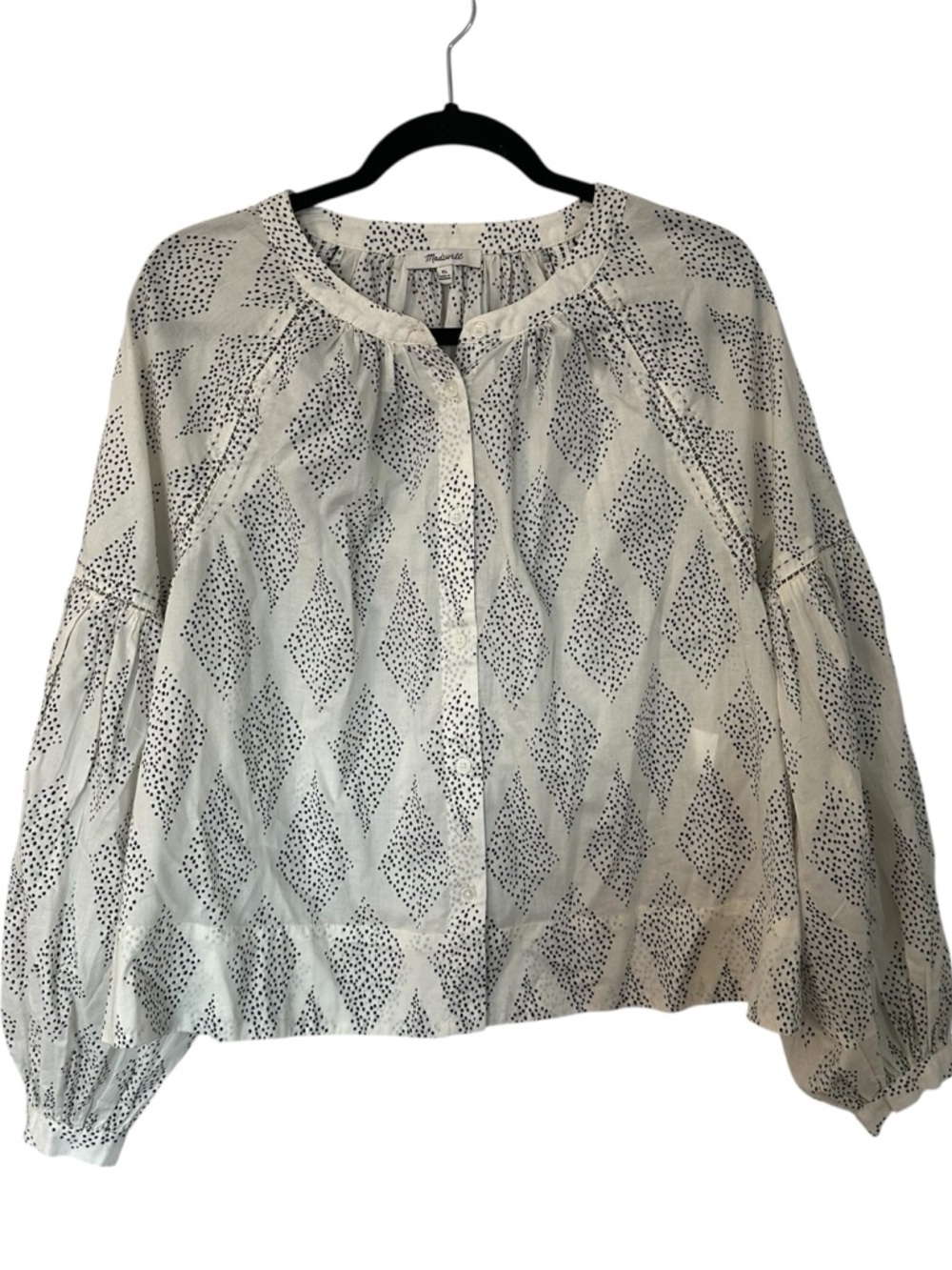 Madewell Shirred Balloon-Sleeve Top in Geometric Print in Lighthouse Sz XL NWT